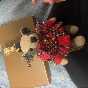 Red and Black Plaid Teddy Bear Keychain
